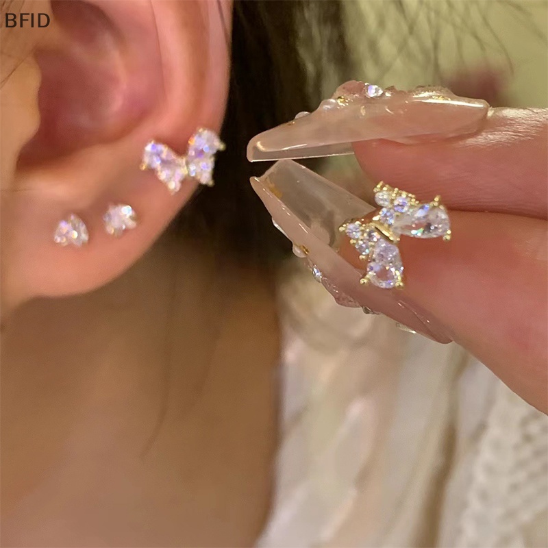 [BFID] 4pcs Drop Earring Untuk Wanita Tulang Rawan Kupu-Kupu Anting Telinga Kristal Berlian Imitasi Kreatif Fashion Ear Stud [ID]