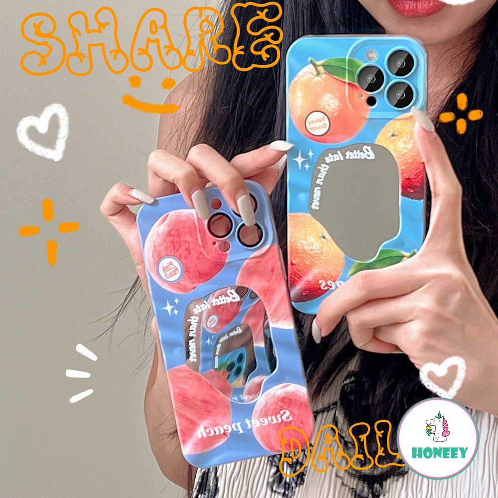 IPHONE Fashion Musim Panas Orange Peach Buah Ponsel Case Kompatibel Untuk Iphone14 Pro Max13 12 Pro Max Case Iphone11 Cermin Rias Tidak Teratur Anti-Shock Cover