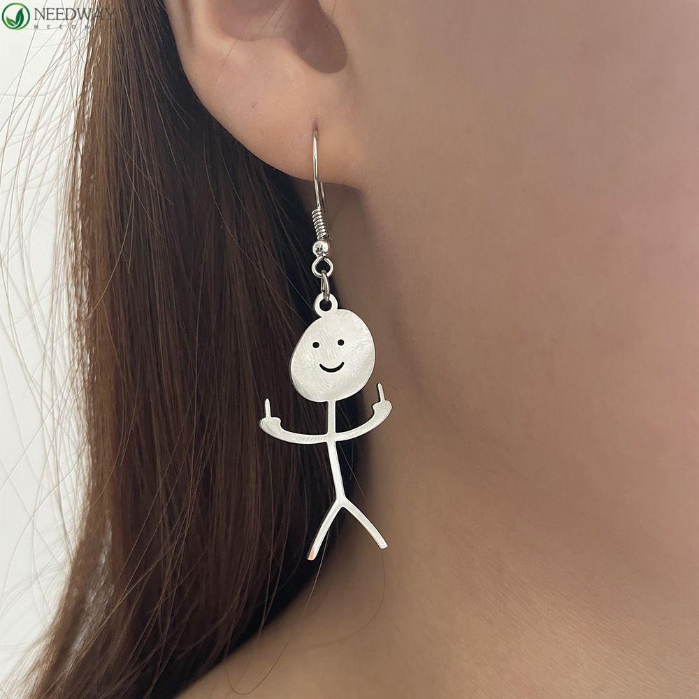 Needway Wanita Drop Earrings Modis Lucu Doodle Kepribadian Logam Stud Earrings