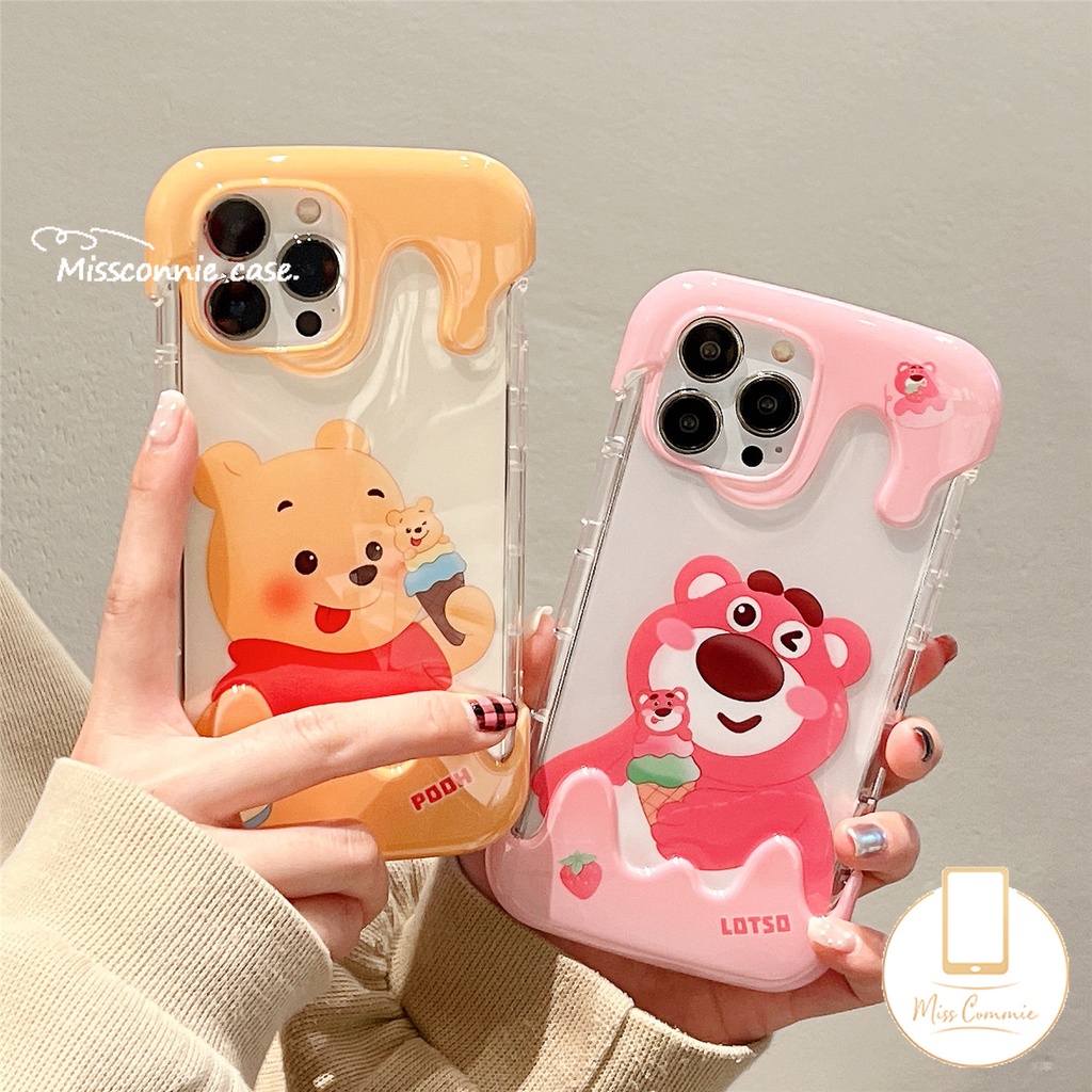 Lovely Couple 3D Ice Cream Case Kompatibel Untuk IPhone 7Plus 11 14 13 12 Pro Max XR X7 8 Plus XS Max Gadis Kartun Beruang Lucu Kelinci Soft Cover