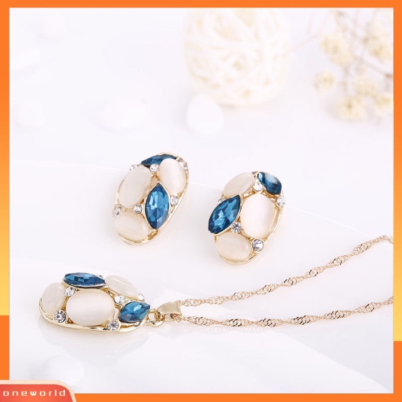 [ONR] Kalung, Anting, Set, Set Perhiasan Opal, Oval