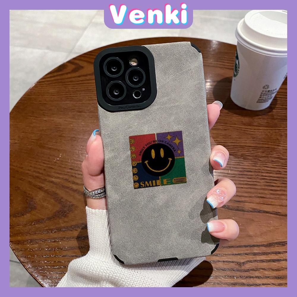 VENKI - Untuk iPhone 11 Case Leather Pupil Suede Case Soft Shockproof Phone Case Camera Simple Black Smile Kompatibel dengan iPhone 14 13 Pro max 12 Pro max xr xs 7Plus 8Plus