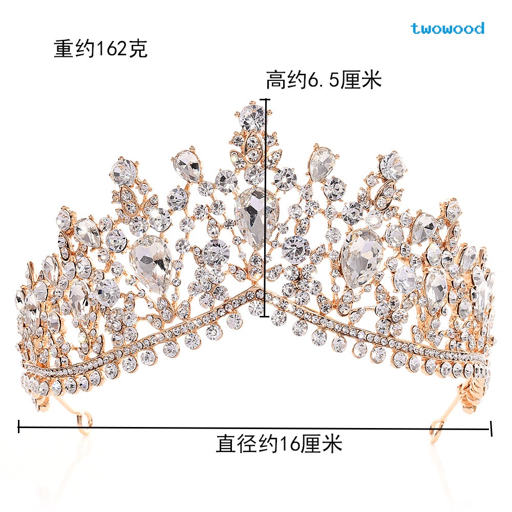 Twowood Pernikahan Mahkota Merah Hiasan Rambut Hiasan Kepala Berlian Imitasi Mahkota Besar Roti Bakar Aksesoris Pakaian