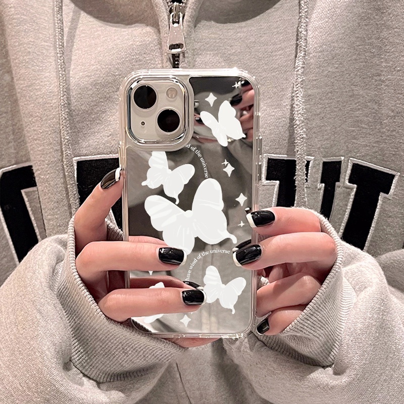 IPHONE Fantasy Casing Ponsel Cermin Kupu-Kupu Kompatibel Untuk Iphone11 12 13 14 12Pro 13Pro 14Pro Pro Max XR X XS Max Electroplating Tombol Perlindungan Mirror Cover