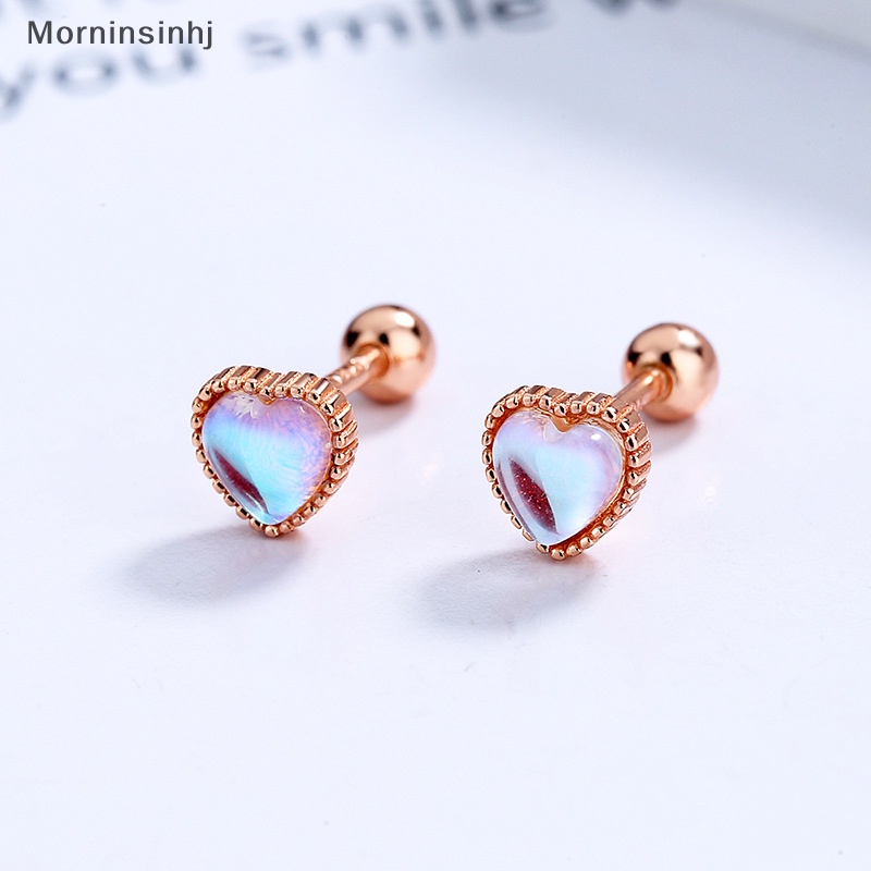 Mornin 1pasang925 Sterling Silver Fashion Romantis Warna-Warni Jantung Sekrup Stud Anting-Anting Untuk Wanita Pesta Pernikahan Perhiasan Halus Hadiah Perempuan Pendientes id