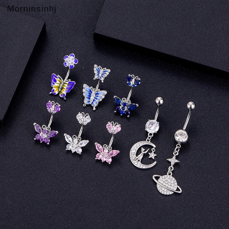 Mornin 1Pcs Butterfly Belly Button Ring Bintang Kristal Zirkon Pusar Rings Belly Body Jewelry Menjuntai Drop id