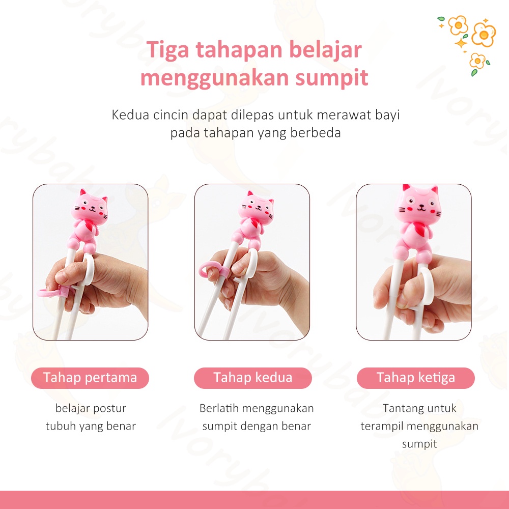 Ivorybaby Sumpit bayi anak bentuk kucing Sumpit anak belajar makan BPA Free Sumpit latihan anak