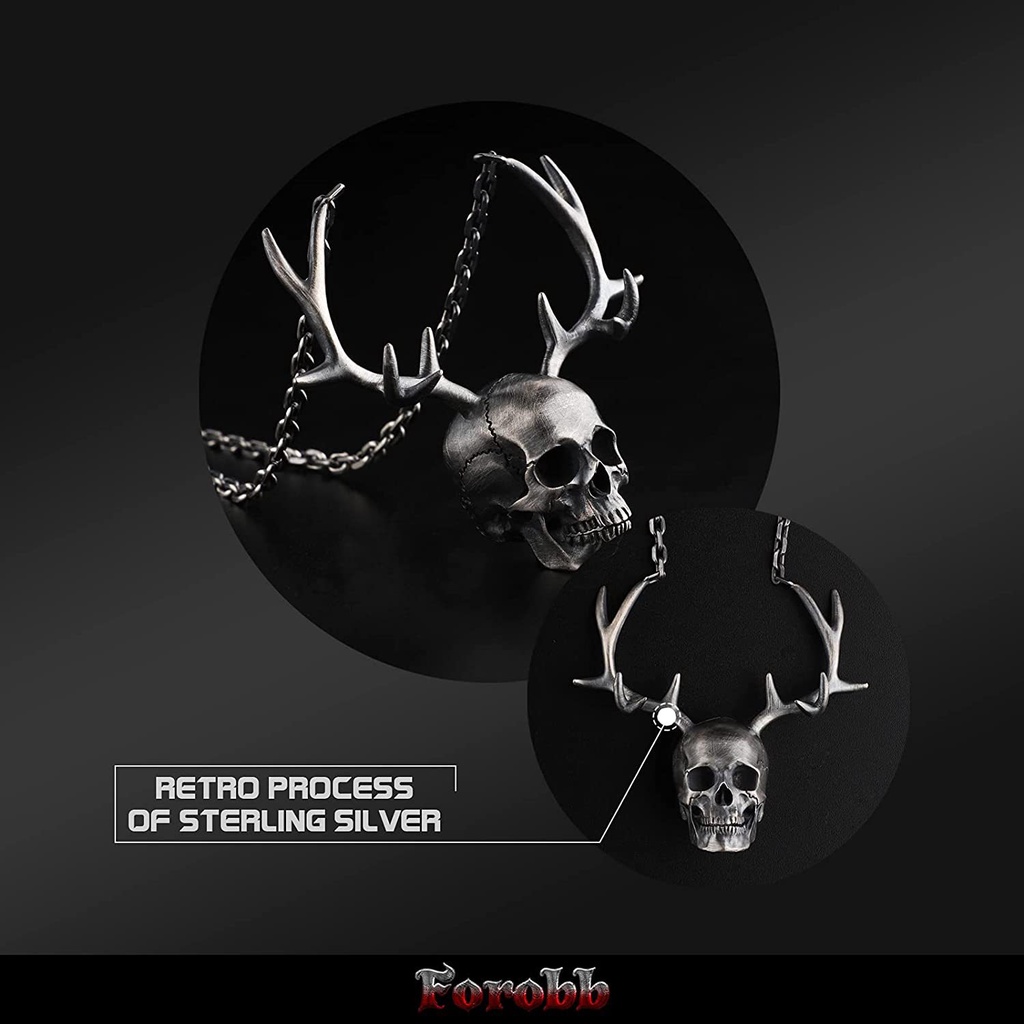 Kepribadian Punk Rock Fashion Tanduk Tengkorak Liontin Pria Gothic Skeleton Kalung Mens Perhiasan Aksesoris Halloween