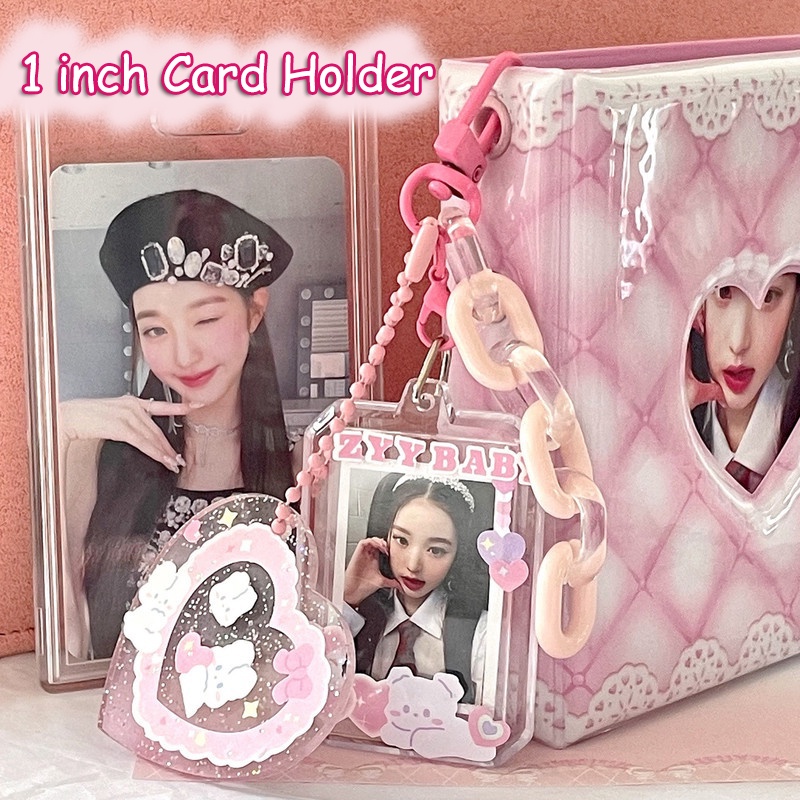 Kpop 1inch Akrilik Bening Tempat Photocard Bingkai Foto Album Gantungan Kunci Card Holder Liontin Bening Mini ID Card Case