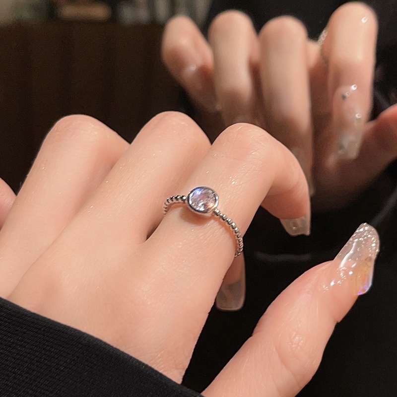 Cincin Perak925 Lapis Perak Zirkon Mengkilap Terbuka fashion Wanita Manis Keren Aksesoris Korea