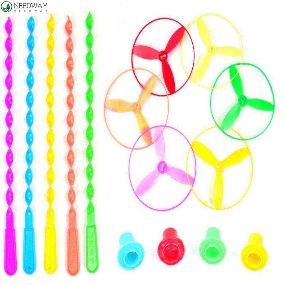 NEEDWAY Capung Terbang Mainan Multicolour 10 Pcs Plastik UFO Anak Hadiah Helikopter Warna Novelty Mainan Handle UFO Toy