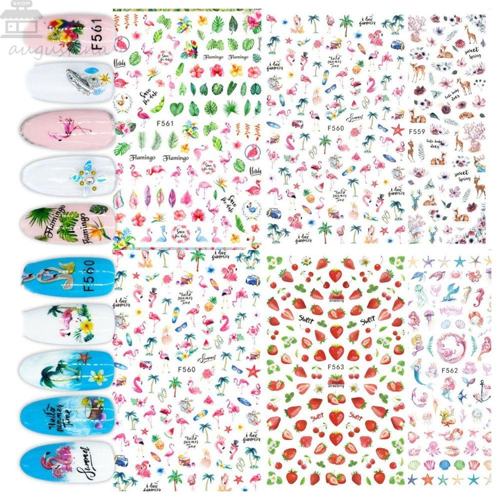 AUGUSTINA Agustinina Bunga Daun Nail Art Stiker Elegan Fashion 1lembar Hitam Kata Rusia Buah Berperekat Manicure Aksesoris Musim Panas Nail Art Dekorasi