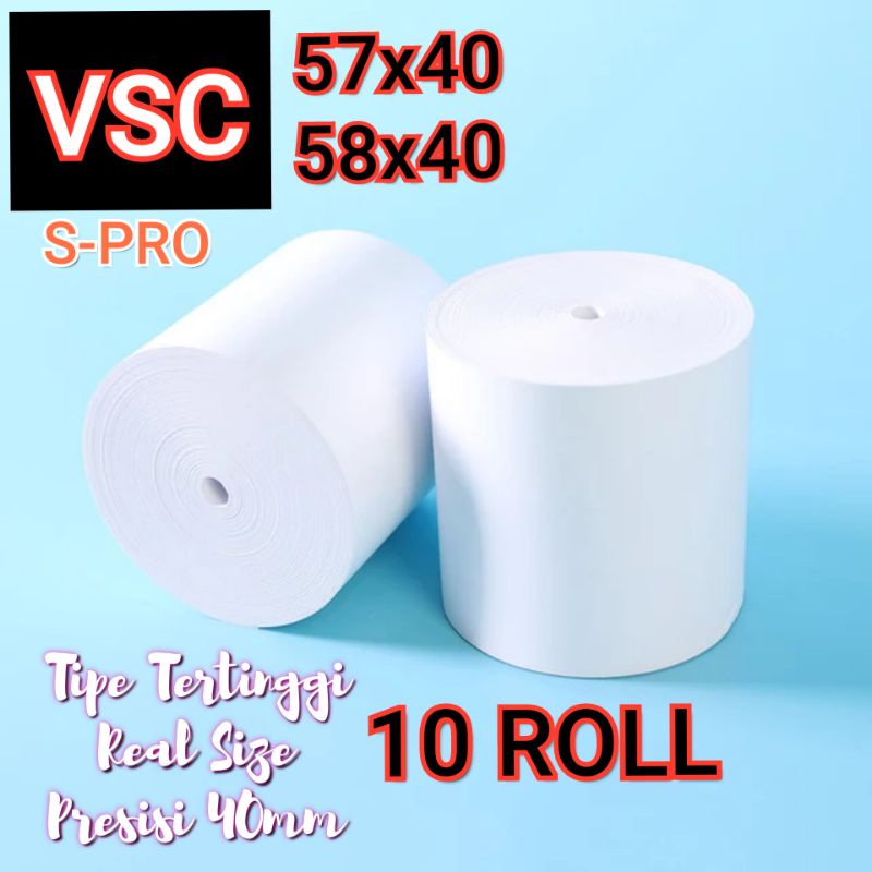 

10 ROLL VSC KERTAS STRUK KASIR 57x40 58X40 PPOB THERMAL POS RECEIPT MOBILE PRINTER 58MM