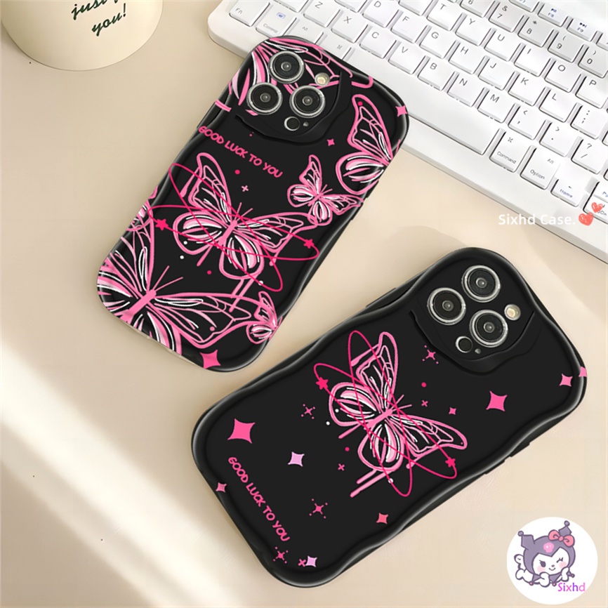 Redmi 12 12C 10C 9T 9C Note 12s 12 11 12s 11s 10s 9s 10Pro Redmi A2 A1 10 11A 10A 9A Xiaomi 11 Lite 12 Lite Poco X3Pro Ins Purple Butterfly 3D Curved Edge Wave Glossy Phone Case Lembut