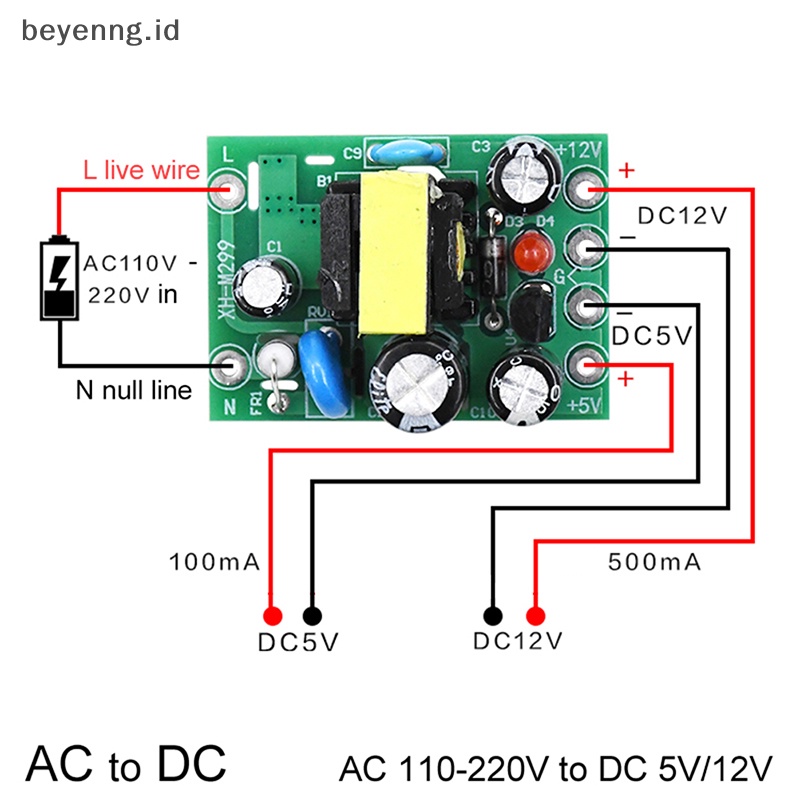 Beyen Konverter AC-DC Mini AC110V 220V Ke DC 12V 0.2A+5V Module Board ID