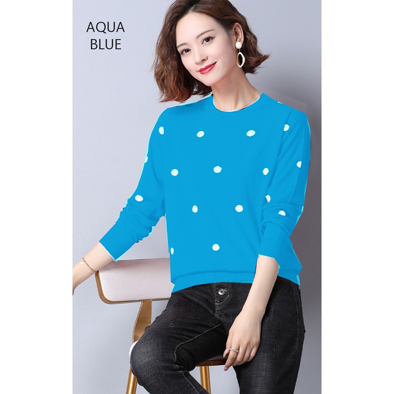 (AJ-001) o neck knit sweater motif polkadot (bahan super premium dan tebal)