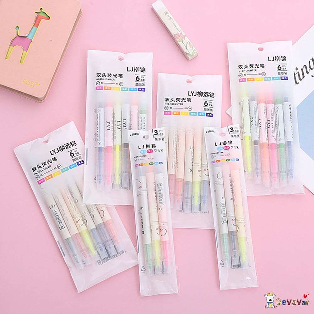 BEVAVAR 6Pcs/Set Stabilo Warna Warni / Highlighter Warna Warni 12 Warna