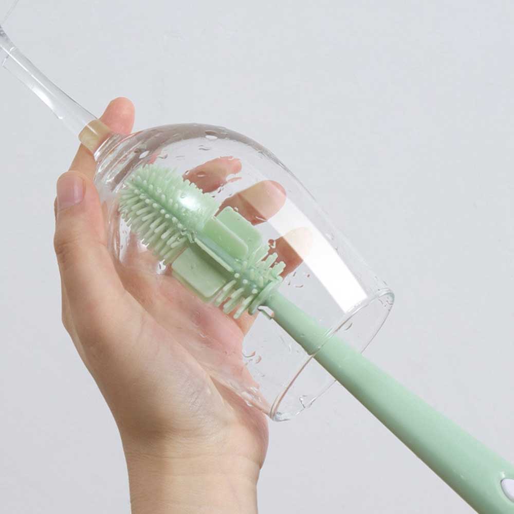 ღ 4in1 Silicone Sponge Cup Brush Rumah Tangga Sikat Pembersih Dapat Dilepas Gagang Panjang Genggam Portabel Multi-fungsi Sikat Celah Botol