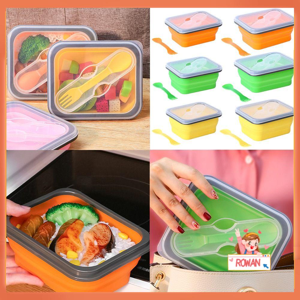 R-FLOWER Kotak Bento Lipat Outdoor Microwavable Untuk Pelajar Pekerja Kantor Wadah Makanan Anti Bocor