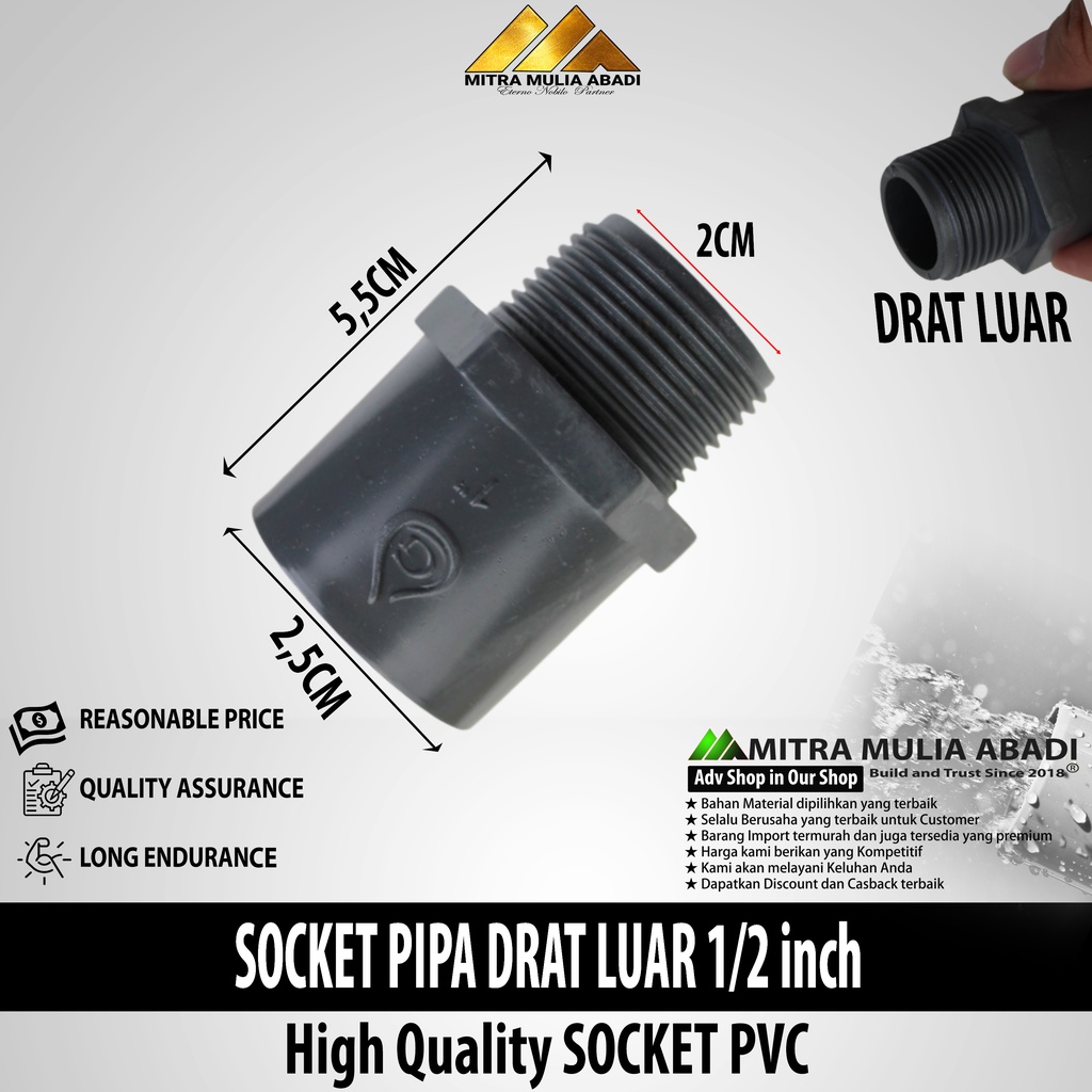 Socket Soket Sambungan Drat Luar 1/2 inc - Sambungan Pvc