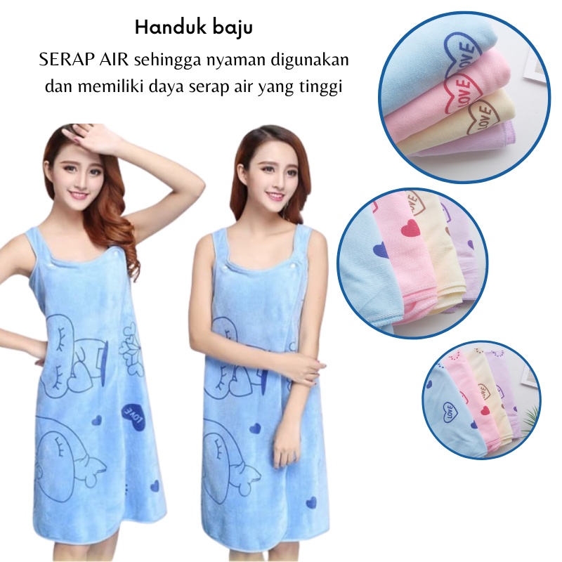 GOS -E203-  Handuk Baju Wearable Bath Towel Rabbit - Handuk Mandi Kimono Motif Kelinci - Handuk Kimono Import