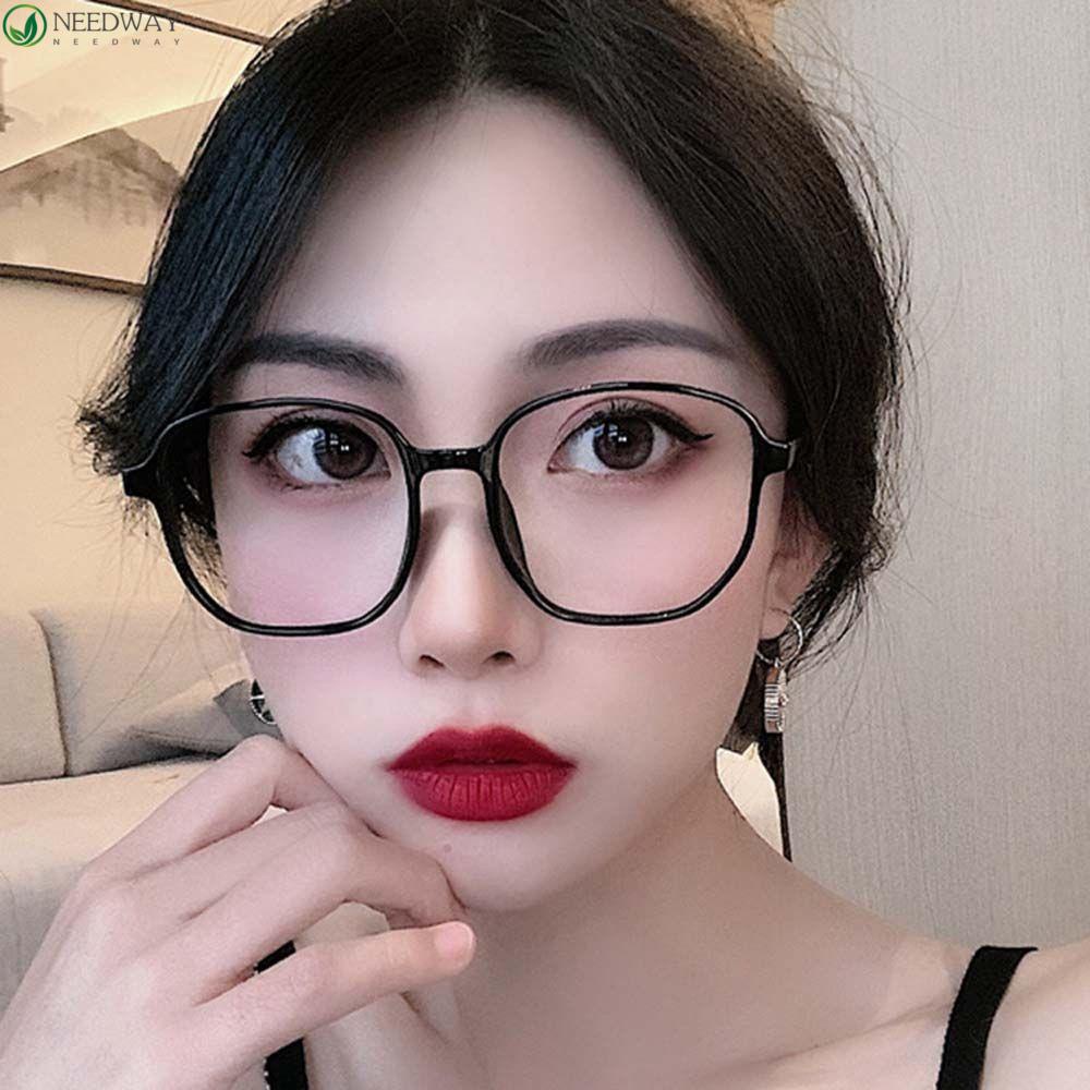 NEEDWAY Kacamata Anti Radiasi Transparan Fashion Kacamata Komputer Bingkai Besar Lensa Bening Gaya Korea Wanita Eyeglasses