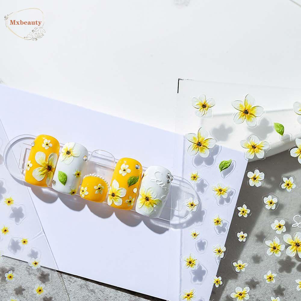 MXBEAUTY Bunga Stiker Kuku Bentuk Garis Jepang Relief Perekat Diri Dekorasi Nail Art