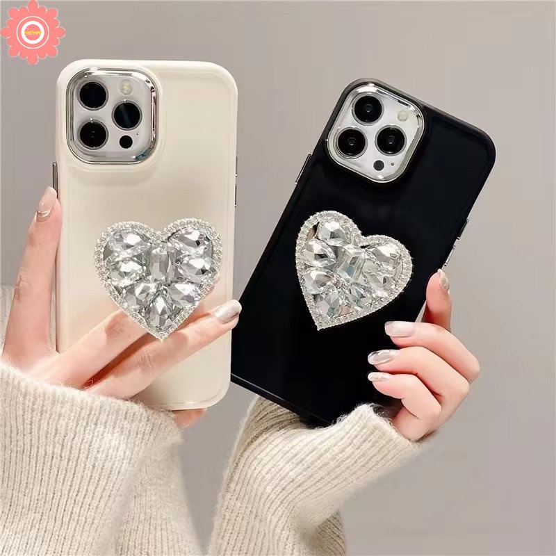 IPHONE Casing Cinta Hati Berlian Berkilau Lucu Kompatibel Untuk Iphone11 14 13 12 Pro MAX 7plus XR 78 Plus X XS MAX Shockproof Silicone Soft Cover