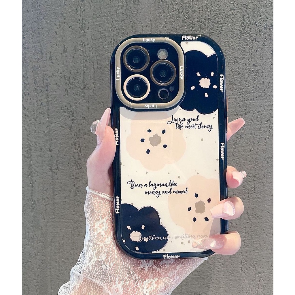 IPHONE Casing Ponsel Desain Bunga Hitam Garis Sederhana Semi Transparan Kompatibel Dengan Iphone12 13 14 11 Pro Max X Xs Max Xr Ggrtf