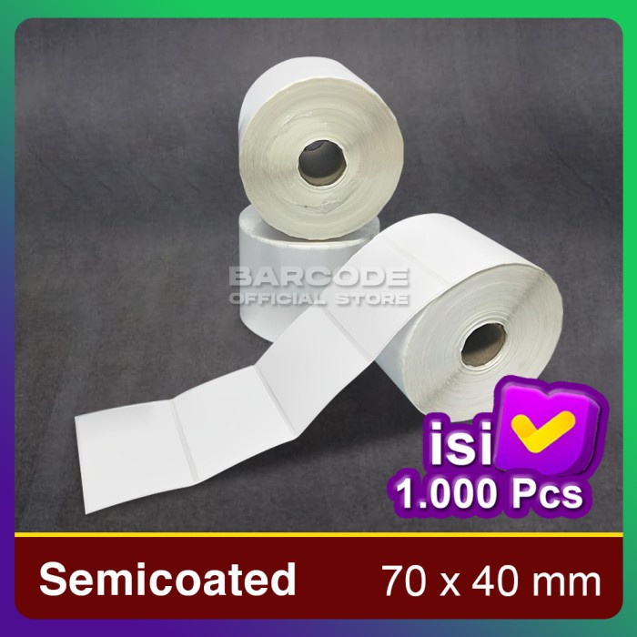 

Label Stiker Semicoat 70x40mm / 70 x 40 / 70x40 mm 1 Line (1 Slop) PST79