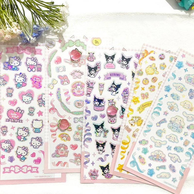 [BFID] 1pack Kartun Stiker Laser Transparan Goo Card Decoration Hand Ledger Dekorasi Sticker Kuromi Melody DIY Bahan Hadiah Lucu [ID]