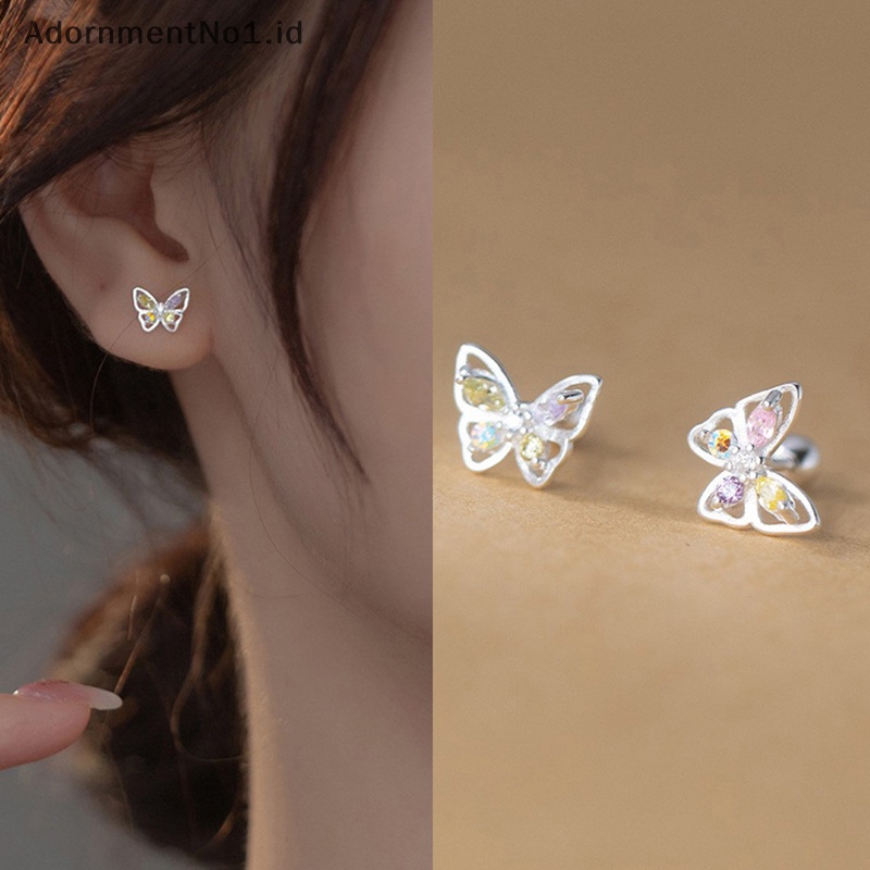 [AdornmentNo1] 1pasang Ins warna berlian kupu anting untuk wanita telinga tulang kuku Cartilage Earring Spiral Stud tubuh perhiasan hadiah