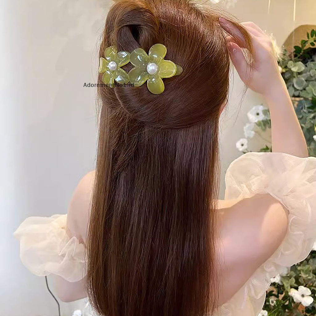 [AdornmentNo1] Tender Double bunga Duckbill klip hiasan kepala mutiara klip akrilik Fashion elegan jepit rambut untuk gadis wanita hiasan perhiasan rambut