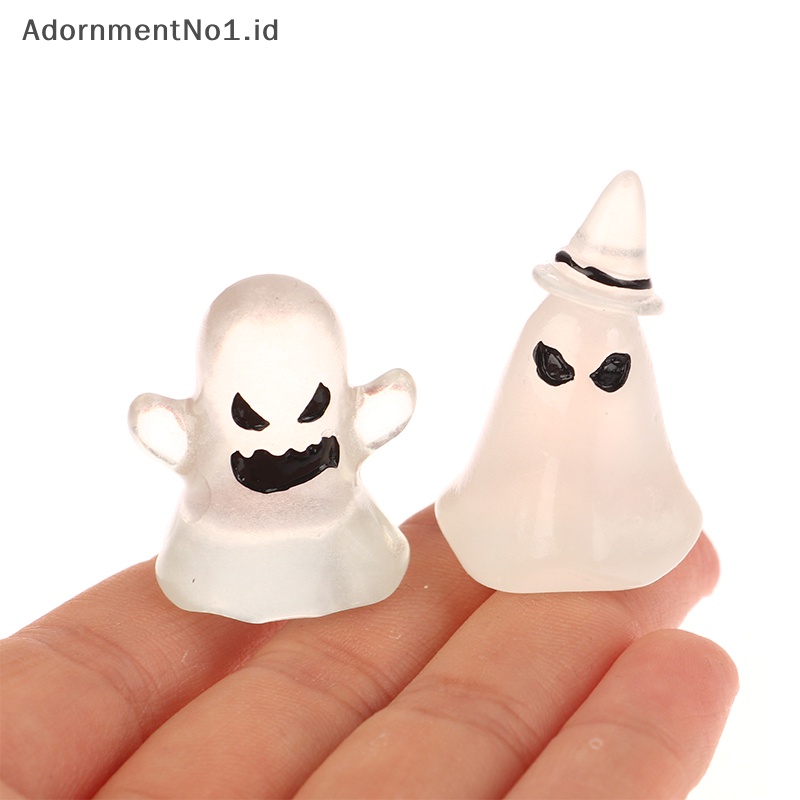 [AdornmentNo1] Ornamen hantu Mini bercahaya Halloween dekorasi peti labu kelelawar Glowing dekorasi rumah hiasan miniatur mikro