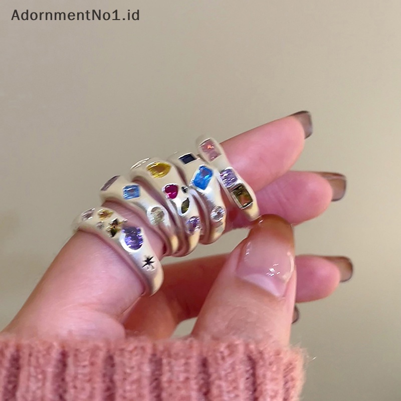 [AdornmentNo1] Cincin zirkon warna warni untuk wanita membuka cincin yang dapat disesuaikan Retro kepribadian jari telunjuk perhiasan Hip Hop gadis aksesoris hadiah