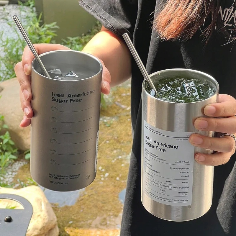 320/600ML Portable Stainless Steel Water Bottle/ Double Layer Iced Americano Coffee Insulation Vacuum Cup