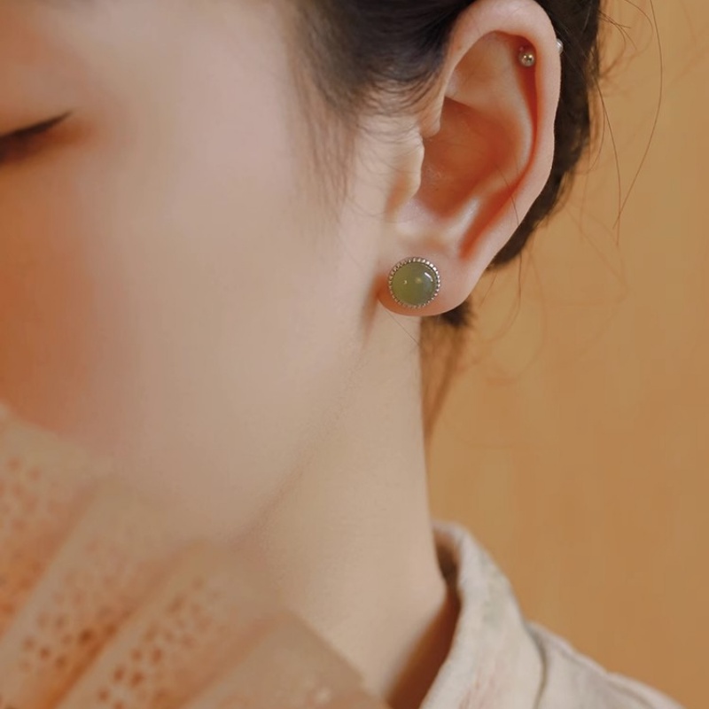 925 Silver Stud Earrings Women's High-Grade Earrings Simple Jade Design Ear Studs Accessories Gift