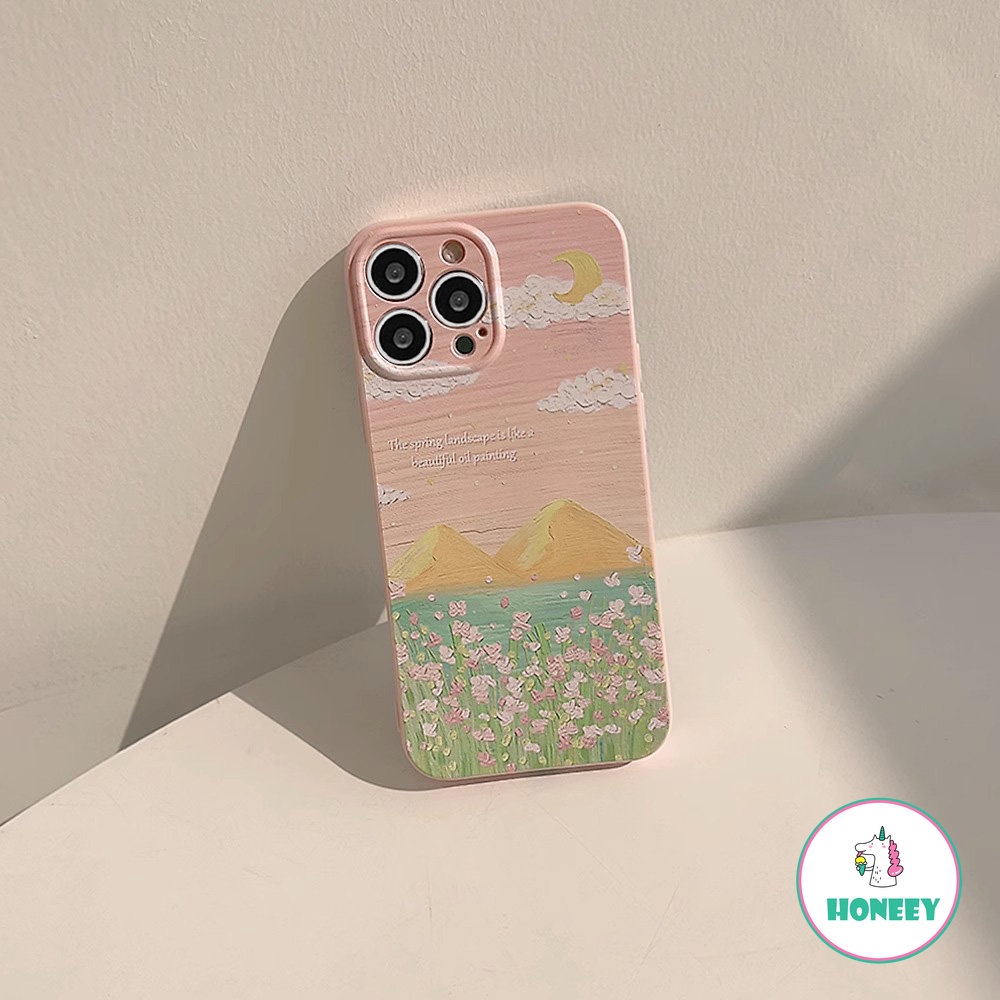 Retro Summer Moon Night Wild Flowers Oil Painting Phone Case for IPhone 14 13 12 11 Pro Max 14 Plus Case Cute Sweet Soft Cover