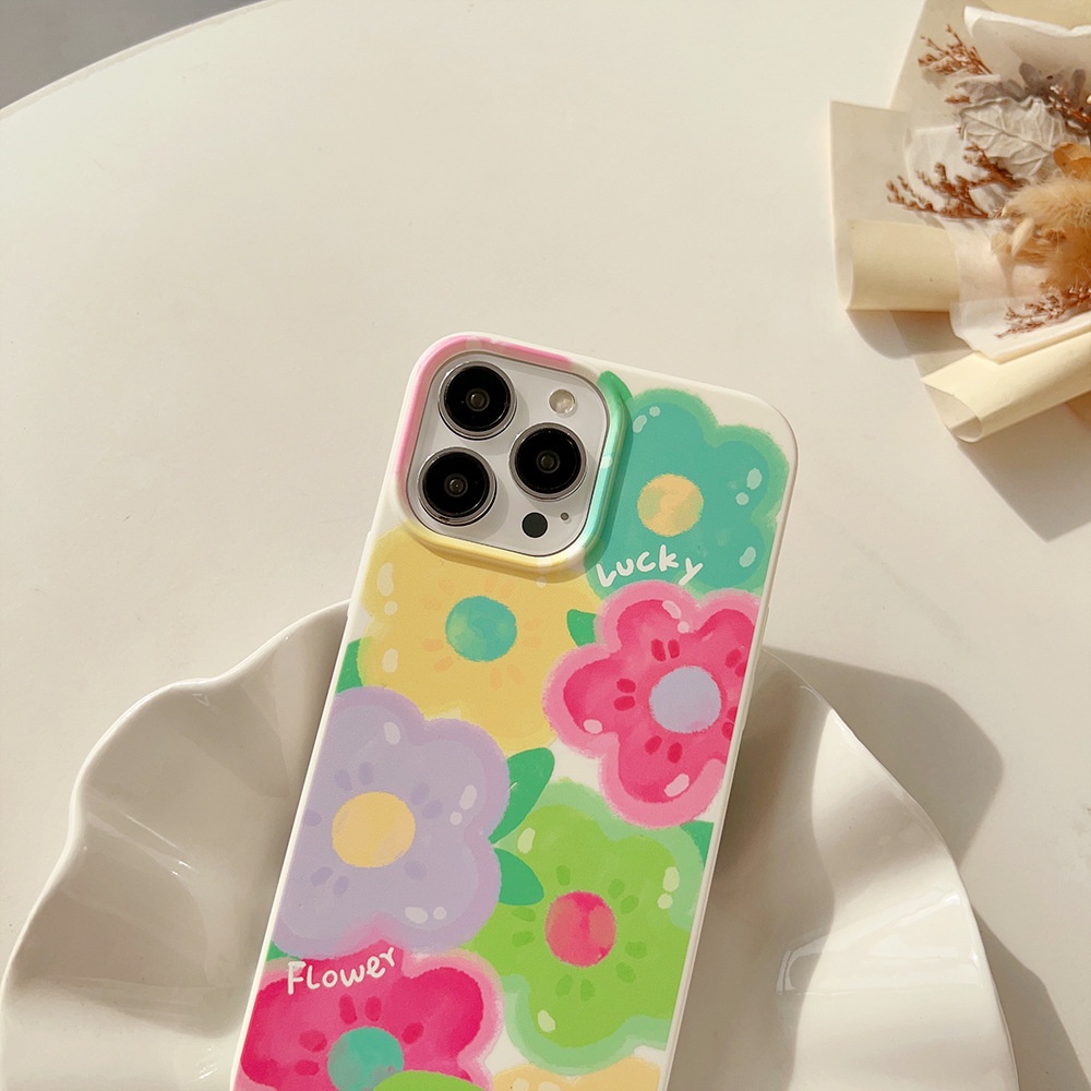 IPHONE Gadis Musim Panas Lukisan Minyak Dopamin Bunga Warna-Warni Ponsel Case Cover Untuk Iphone7 8 PLUS X XR XS 11 12 13 14 PRO MAX Se2020