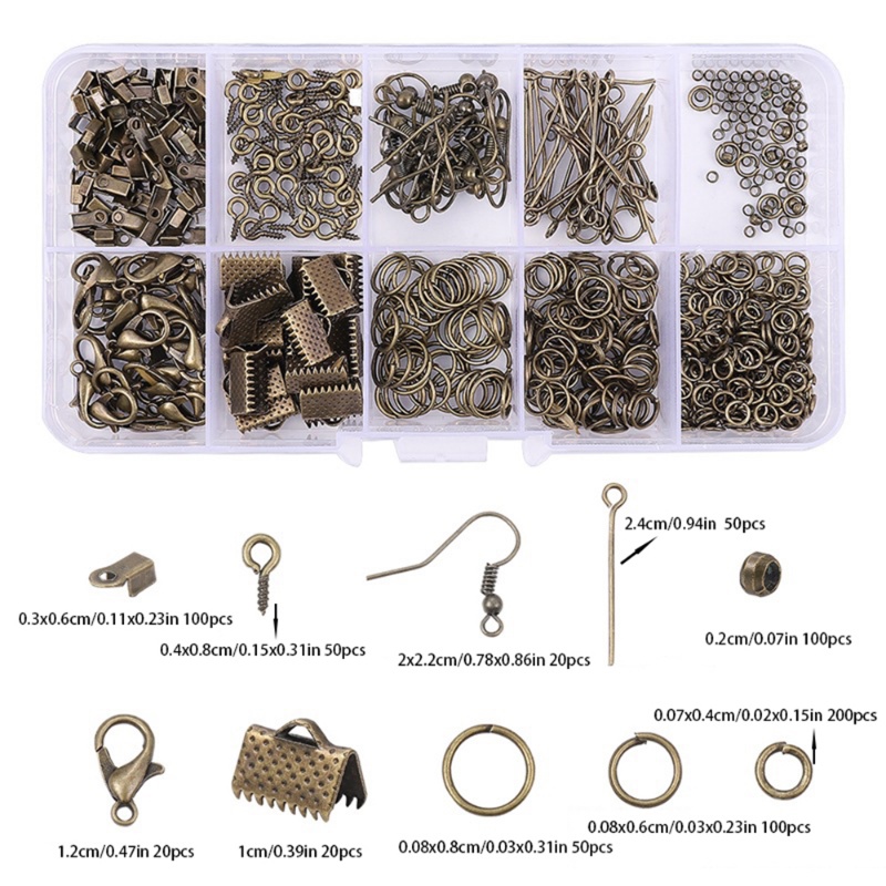 10kisi Paduan Aksesoris Temuan Perhiasan Set/ Anting-Anting Membuat Kit Lobster Clasp Open Jump Rings Repair Tools/ DIY Membuat Perhiasan Perlengkapan