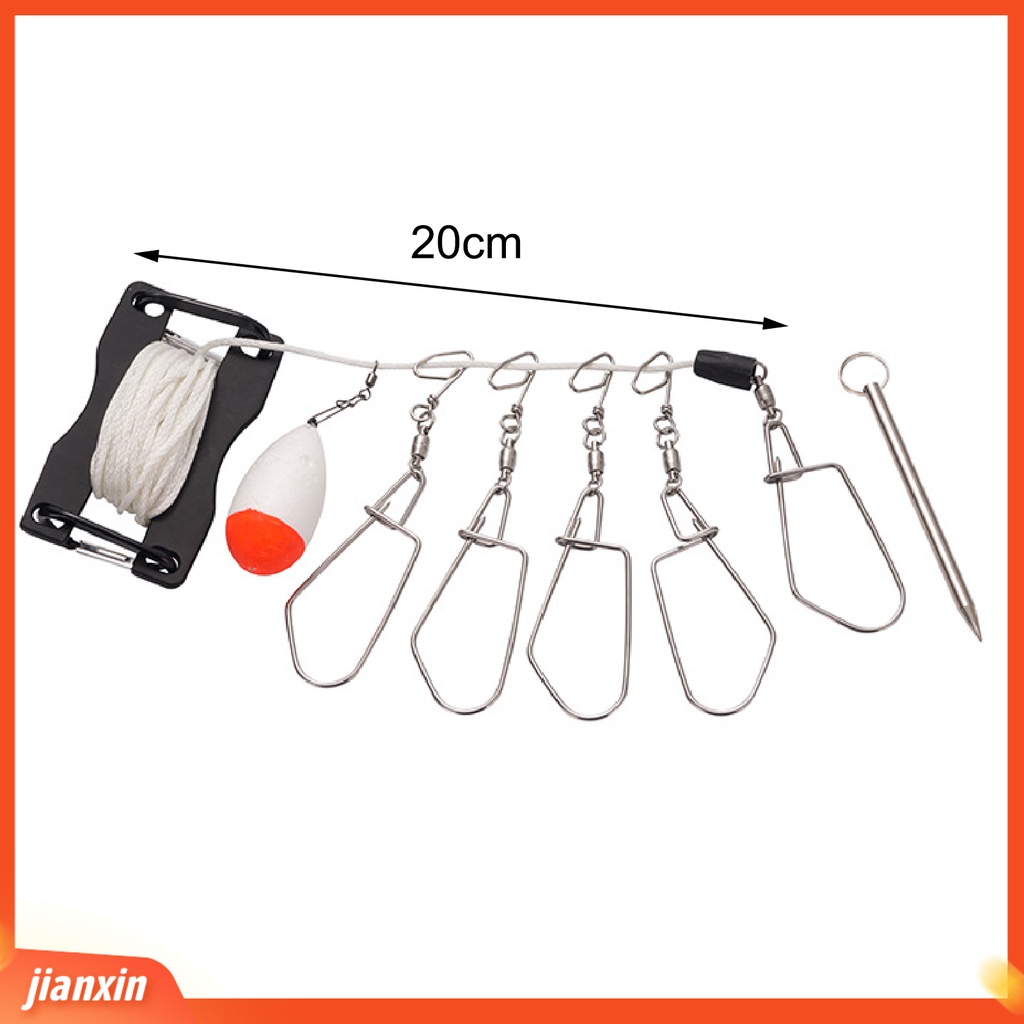 (In Stock) Outdoor Fishing Lure Stringer Stainless Steel Pengunci Gesper Ikan Klip Lock Hook Dengan Tali Pelampung