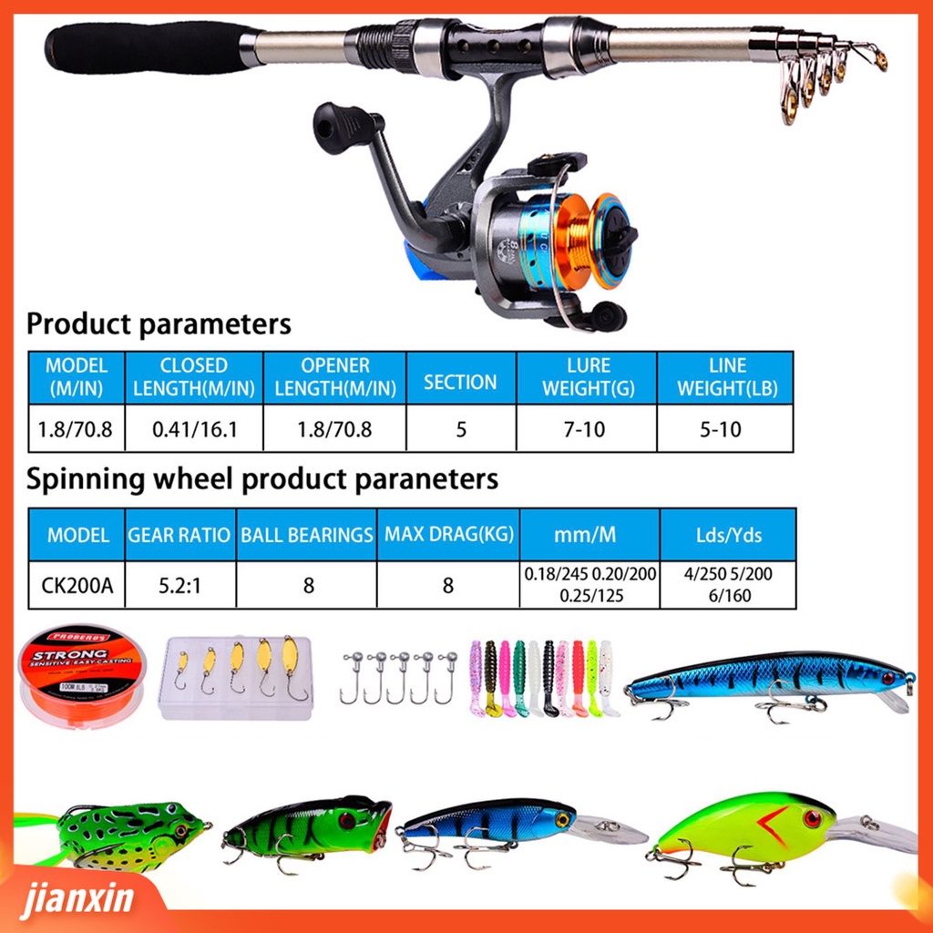 (In Stock) Fishing Tackle Kit Casting Rod Multiuse Serat Karbon Pancing Lure Bag Hooks Set Lengkap Untuk Outdoor