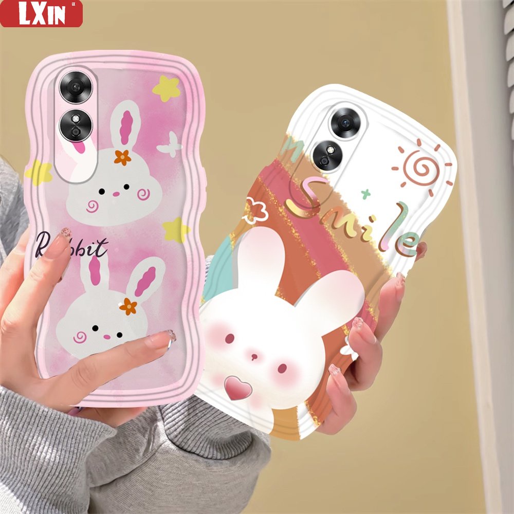 Oppo A17 A16K A57 A78 A58 Reno 8T A15 A54 A12 A5S A7 A94 A93 A3S A11k A53 A31 A52 A74 A95 A96 A92 A37 F9 A1K A76 A36 5F A9 2020 Cover Casing TPU Tepi Kelinci Kartun Lucu