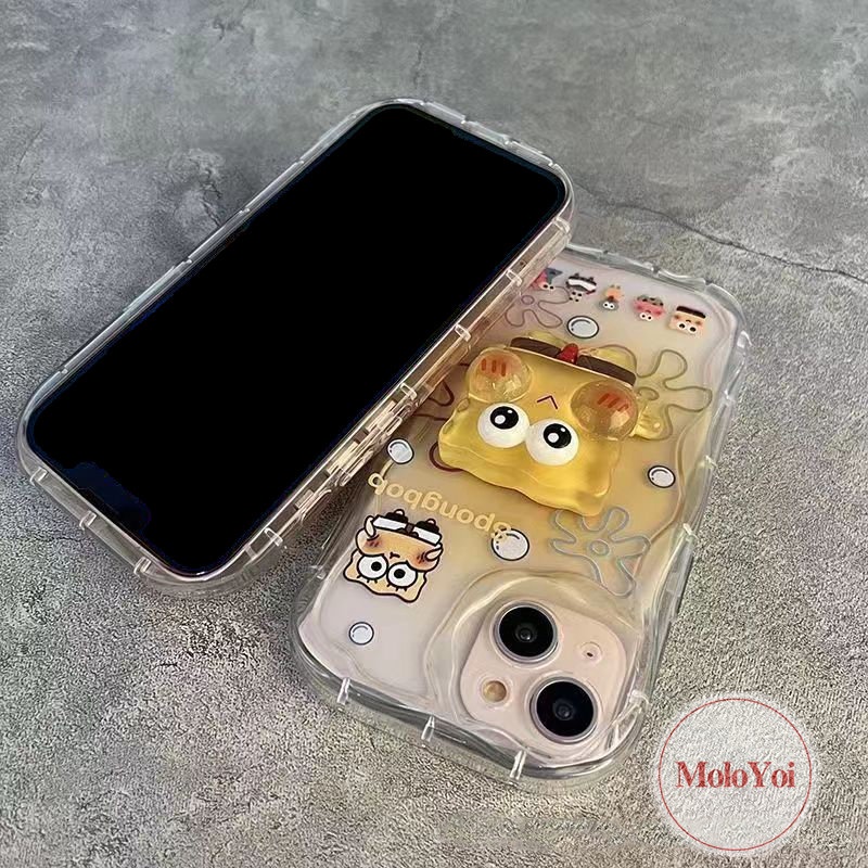 Cartoon Couples 3D Wavy Curved Edge Case Compatible for iPhone 11 13 12 14 Pro Max 7 6 6s 8 Plus XR X XS Max SE 2020 DIY Cute Spongebob Patrick Star 3D Steric Doll Stand Soft Cover