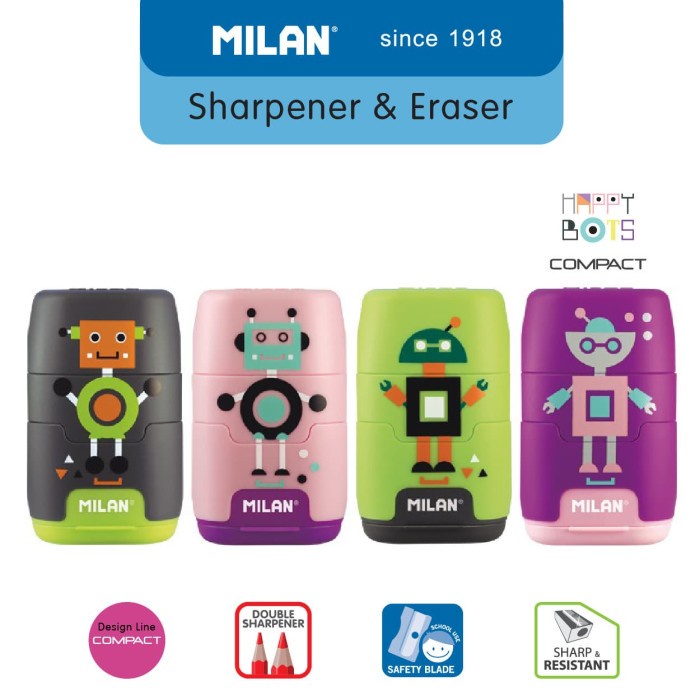 

[Artomas] Milan Sharpener & Eraser Compact Happy Bots (1 Pcs) 47221