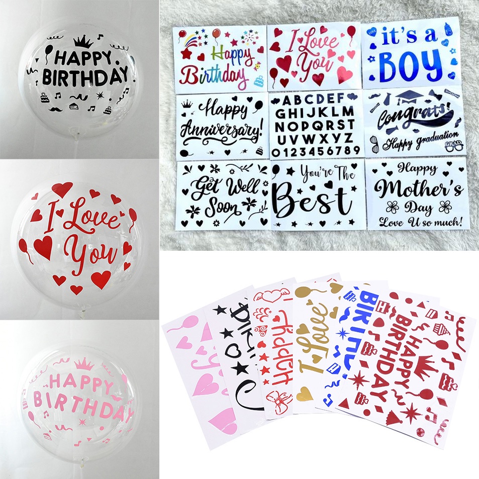 Stiker Balon PVC Transparan Happy Birthday / Graduation / Congratulation / Love Balon Bobo Sticker C