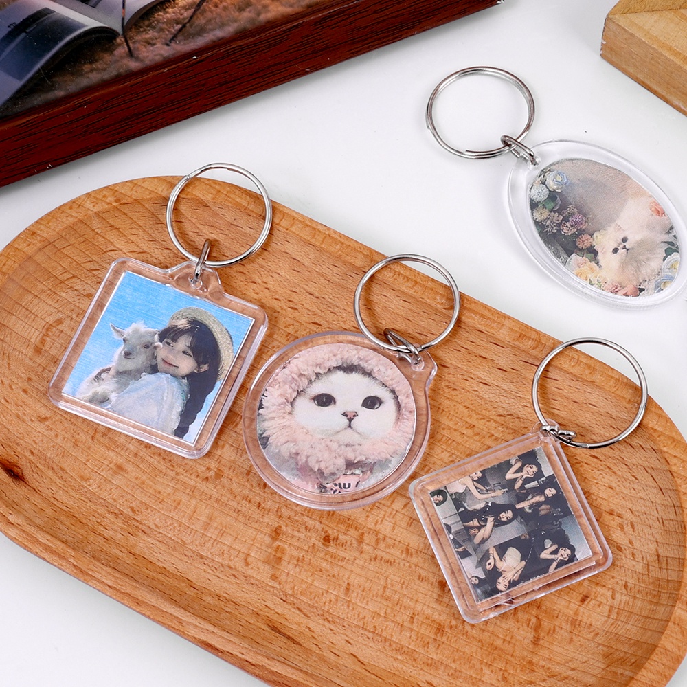 Split Ring Key Ring Custom Round Square Keyring Wanita Transparan Insert Foto Gantungan Kunci Pasangan Hadiah Akrilik Bening Kosong Bingkai Foto Pria Kreatif Gantungan Kunci Liontin DIY Untuk Tas