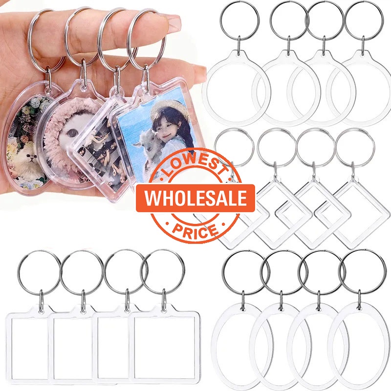 Split Ring Key Ring Custom Round Square Keyring Wanita Transparan Insert Foto Gantungan Kunci Pasangan Hadiah Akrilik Bening Kosong Bingkai Foto Pria Kreatif Gantungan Kunci Liontin DIY Untuk Tas