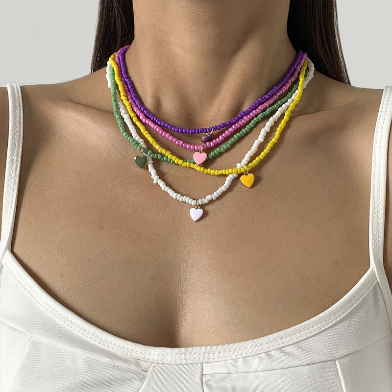 [Fitur] Sastra Vintage Manik-Manik Gadis Liontin Kalung Aksesoris Perhiasan/Wanita Musim Panas Manis Populer Choker Kalung/Berwarna Fashion Multicolor Klavikula Kalung/