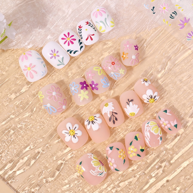 [Fitur] 1pc Stiker Kuku Bunga Perekat Diri 3D/stiker Kuku Bunga Segar/DIY Nail Art Paster/Daisy Kecil Manicure Decor/Alat Kuku/Aksesoris Kuku Untuk Wanita